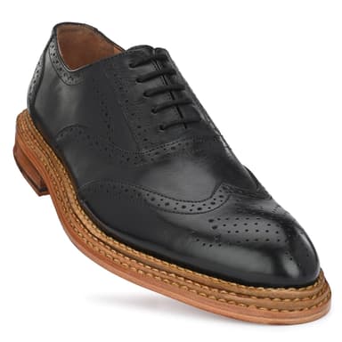 GOODYEAR WELTED TRIPLE OUT SOLE LEATHER SHOES BLACK Brogues For Men