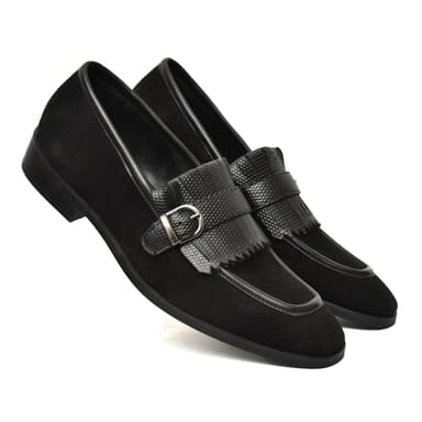 Black Sued Loafer Flap strap Shoes